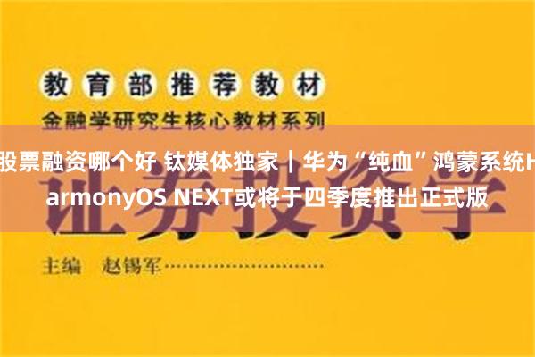 股票融资哪个好 钛媒体独家｜华为“纯血”鸿蒙系统HarmonyOS NEXT或将于四季度推出正式版