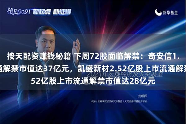 按天配资赚钱秘籍 下周72股面临解禁：奇安信1.75亿股上市流通解禁市值达37亿元，凯盛新材2.52亿股上市流通解禁市值达28亿元