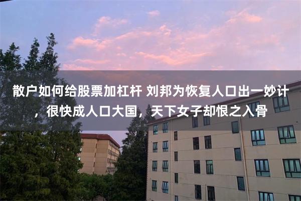 散户如何给股票加杠杆 刘邦为恢复人口出一妙计，很快成人口大国，天下女子却恨之入骨