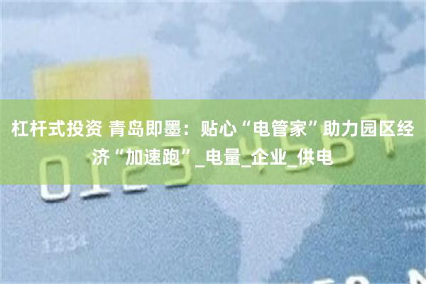 杠杆式投资 青岛即墨：贴心“电管家”助力园区经济“加速跑”_电量_企业_供电