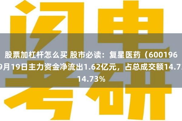 股票加杠杆怎么买 股市必读：复星医药（600196）9月19日主力资金净流出1.62亿元，占总成交额14.73%