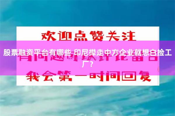 股票融资平台有哪些 印尼撵走中方企业就想白捡工厂？
