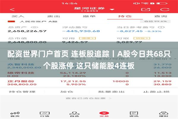 配资世界门户首页 连板股追踪丨A股今日共68只个股涨停 这只储能股4连板